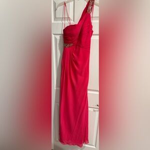 Hot pink one shoulder prom dress